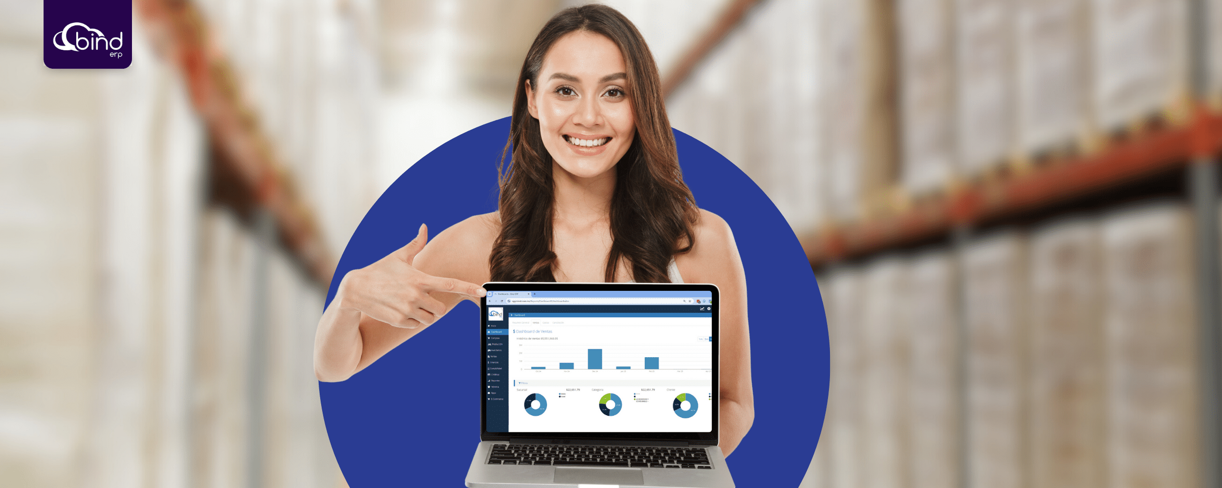 mujer beneficiandose de tener un erp como bind